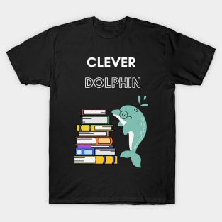 Funny dolphin in glasses reading books T-Shirt